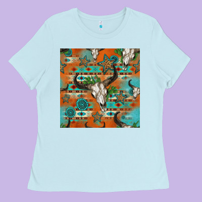 Western Bull Skull Seamless Pattern Ladies Tee Designed By Hra Design Shop