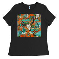 Black western bull skull seamless pattern Ladies Tee - HRA Design Shop