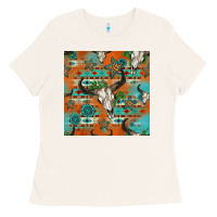 Bone western bull skull seamless pattern Ladies Tee - HRA Design Shop