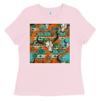 Bubblegum Pink western bull skull seamless pattern Ladies Tee - HRA Design Shop
