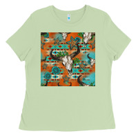 Matcha western bull skull seamless pattern Ladies Tee - HRA Design Shop