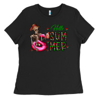 Black hello summer Ladies Tee - CowhideDigitalArt