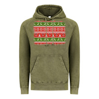 Vintage Olive knitted christmas reindeer pine tree background Vintage Hoodie - Jasminsmagicworld
