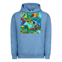 Pigment Pebble Blue boy child coffee cup and teddy bear with thunderbolts and camouflage s Urban Hoodie - BundleAndBundleShop