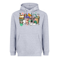 Heather Grey Cat coffee cups Heavyweight Hoodie - HowdyJamesFarm