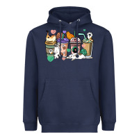 Navy Cat coffee cups Heavyweight Hoodie - HowdyJamesFarm
