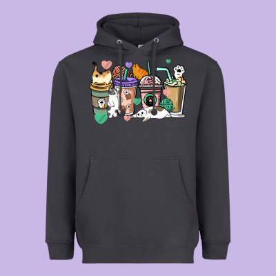 Cat Coffee Cups Heavyweight Hoodie Designed By Howdyjamesfarm