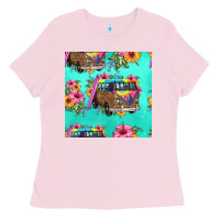 Bubblegum Pink floral hippie truck seamless pattern Ladies Tee - HRA Design Shop