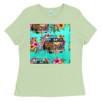 Matcha floral hippie truck seamless pattern Ladies Tee - HRA Design Shop