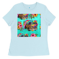 Baby Blue floral hippie truck seamless pattern Ladies Tee - HRA Design Shop