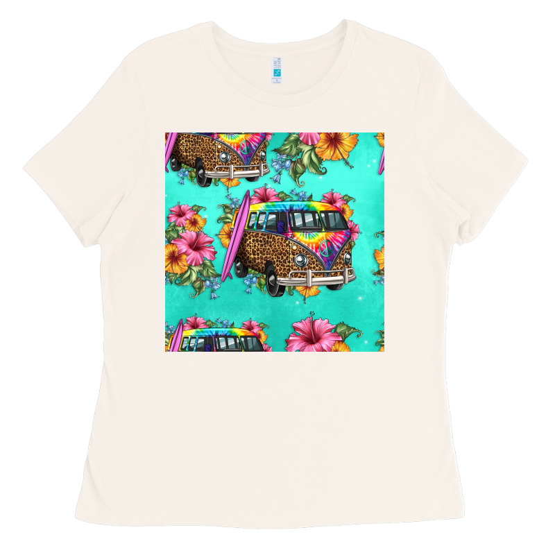 Floral Hippie Truck Seamless Pattern Ladies Tee by HRA Design Shop | Teevron