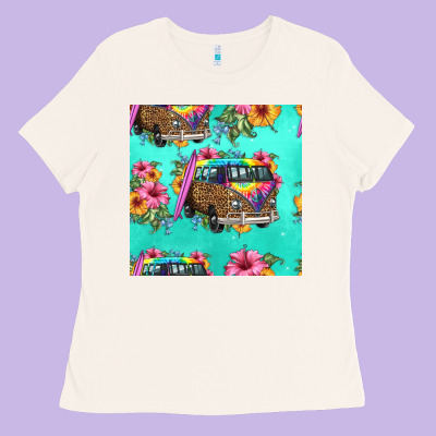 Floral Hippie Truck Seamless Pattern Ladies Tee Designed By Hra Design Shop