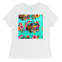 White floral hippie truck seamless pattern Ladies Tee - HRA Design Shop