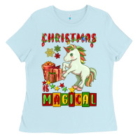 Baby Blue christmas magical unicorn Ladies Tee - FaDigitalArtStudio