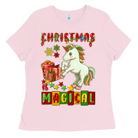 Bubblegum Pink christmas magical unicorn Ladies Tee - FaDigitalArtStudio