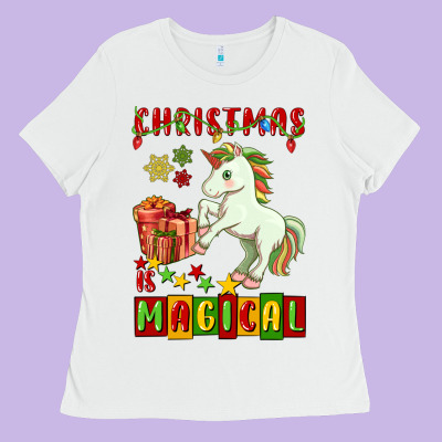 Christmas Magical Unicorn Ladies Tee Designed By Fadigitalartstudio