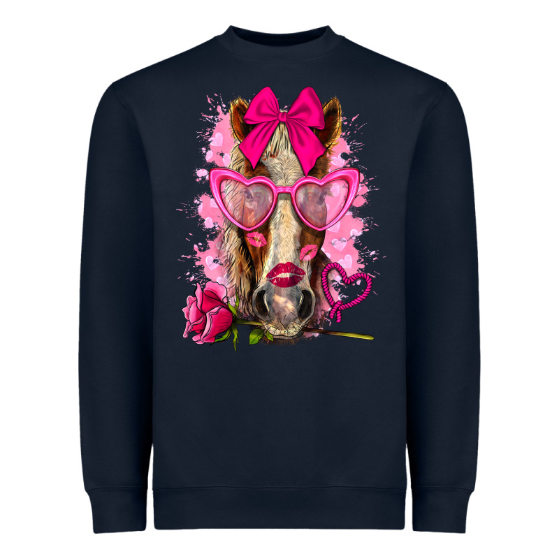 Valentines Day Horse With Sunglasses Heavyweight Sweatshirt by NancyCooperArtShop | Teevron