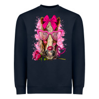 Navy valentines day horse with sunglasses Heavyweight Sweatshirt - NancyCooperArtShop