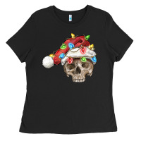 Black Christmas skull with santa hat Ladies Tee - FaDigitalArtStudio