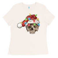 Bone Christmas skull with santa hat Ladies Tee - FaDigitalArtStudio