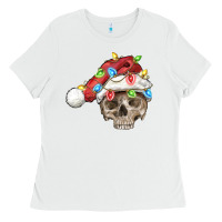 White Christmas skull with santa hat Ladies Tee - FaDigitalArtStudio