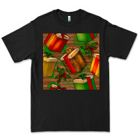Black christmas gift box seamless pattern Premium Tee - BundleAndBundleShop