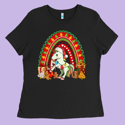 Christmas Unicorn Rainbow Ladies Tee Designed By Fadigitalartstudio