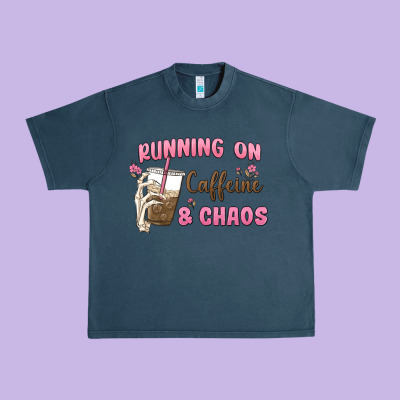 Running On Caffeine & Chaos Urban Heavy Tee Designed By Maliassmallbusiness