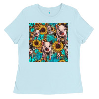 Baby Blue cute pig with patches seamless pattern Ladies Tee - HRA Design Shop
