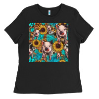 Black cute pig with patches seamless pattern Ladies Tee - HRA Design Shop