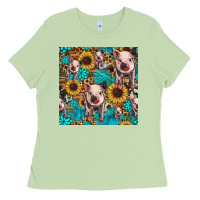 Matcha cute pig with patches seamless pattern Ladies Tee - HRA Design Shop