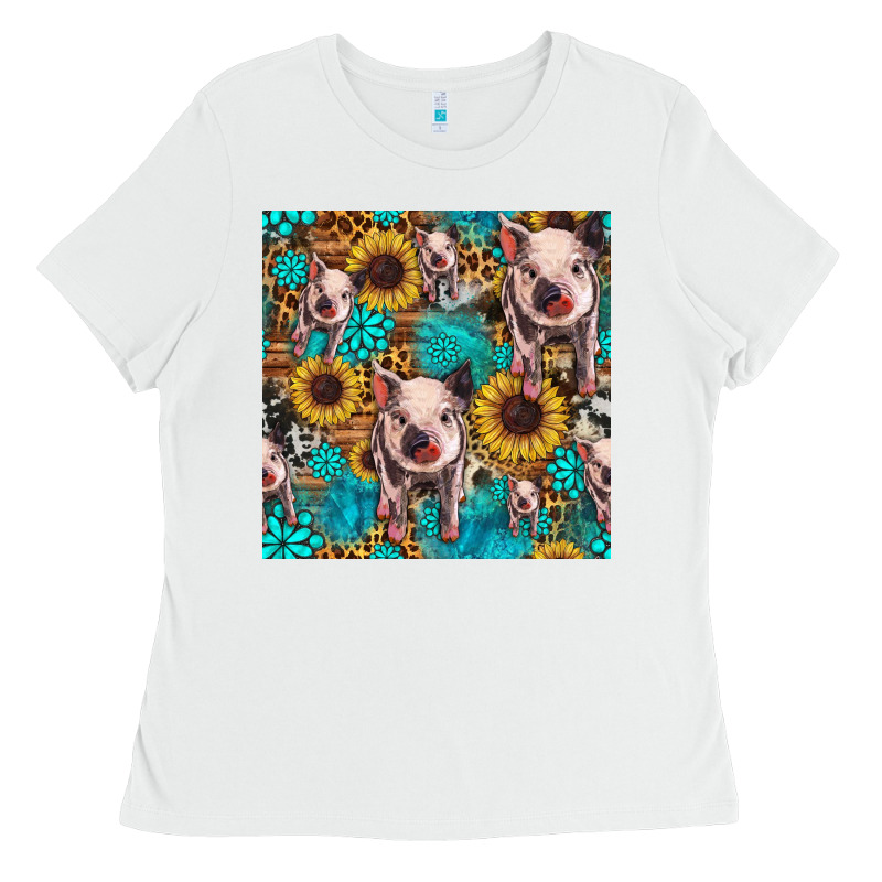 Cute Pig With Patches Seamless Pattern Ladies Tee by HRA Design Shop | Teevron