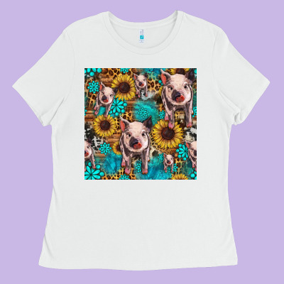 Cute Pig With Patches Seamless Pattern Ladies Tee Designed By Hra Design Shop