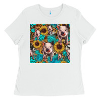 White cute pig with patches seamless pattern Ladies Tee - HRA Design Shop