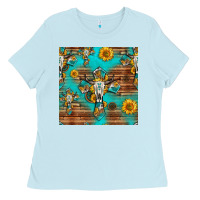 Baby Blue bull skull cross seamless pattern Ladies Tee - HRA Design Shop
