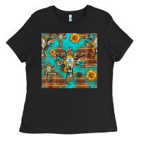 Black bull skull cross seamless pattern Ladies Tee - HRA Design Shop