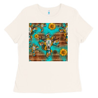 Bone bull skull cross seamless pattern Ladies Tee - HRA Design Shop