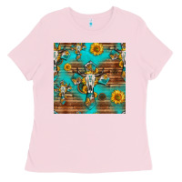 Bubblegum Pink bull skull cross seamless pattern Ladies Tee - HRA Design Shop