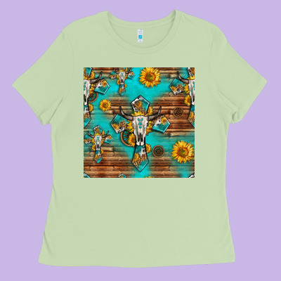 Bull Skull Cross Seamless Pattern Ladies Tee Designed By Hra Design Shop
