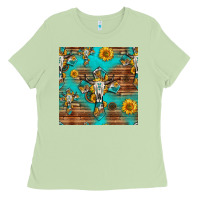 Matcha bull skull cross seamless pattern Ladies Tee - HRA Design Shop