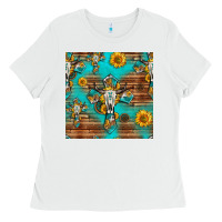 White bull skull cross seamless pattern Ladies Tee - HRA Design Shop