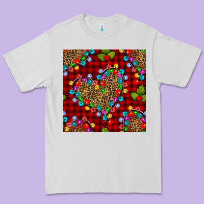 Christmas Lights And Leopard Hearts Seamless Pattern Premium Tee Designed By Bundleandbundleshop