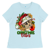 Baby Blue Christmas Vibes Human Skull Ladies Tee - FaDigitalArtStudio