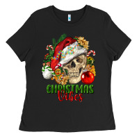 Black Christmas Vibes Human Skull Ladies Tee - FaDigitalArtStudio