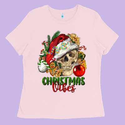 Christmas Vibes Human Skull Ladies Tee Designed By Fadigitalartstudio