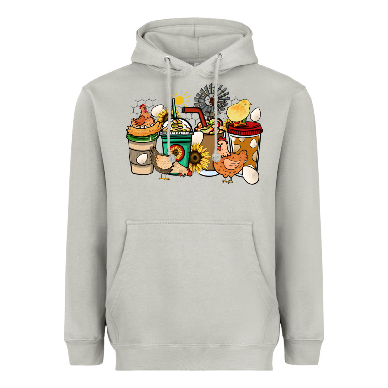 Chicken Coffee Cups Heavyweight Hoodie by HowdyJamesFarm | Teevron