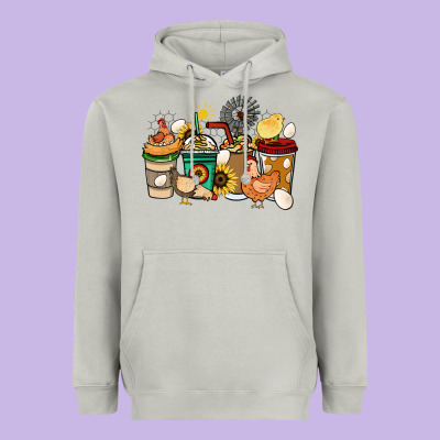 Chicken Coffee Cups Heavyweight Hoodie Designed By Howdyjamesfarm