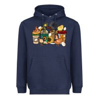 Navy Chicken coffee cups Heavyweight Hoodie - HowdyJamesFarm