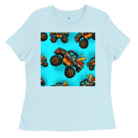Baby Blue monster truck pre teen seamless pattern Ladies Tee - HRA Design Shop