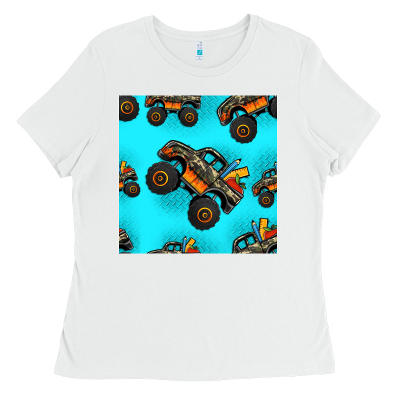 Monster Truck Pre Teen Seamless Pattern Ladies Tee by HRA Design Shop | Teevron